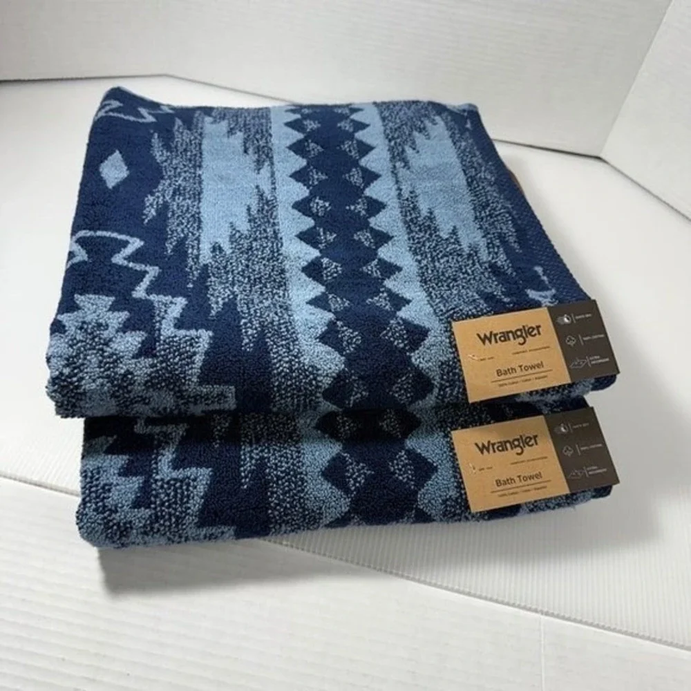 Wrangler 2 Bath Towels Set, NWT Blue‎ Aztec Country Western